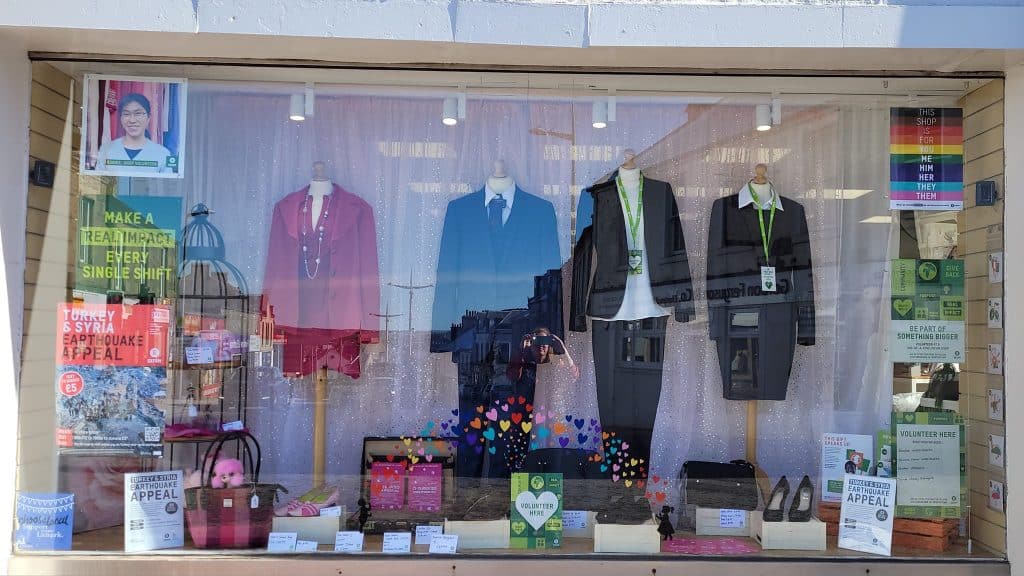 To the court! Legally Blonde themed window at Lanark's Oxfam Store